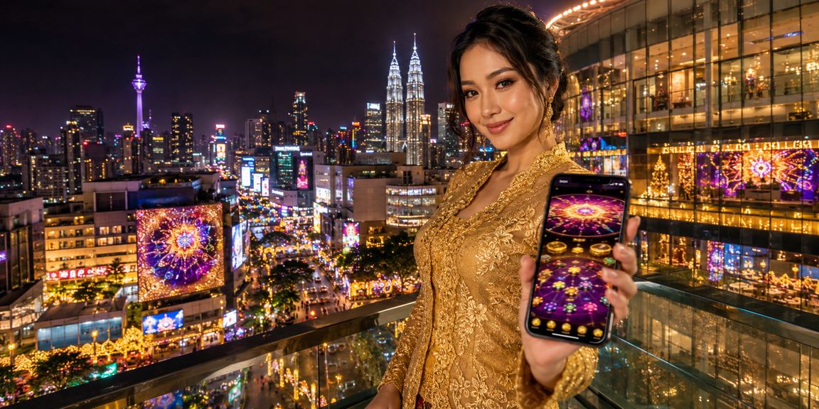 Pengguna wanita berpakaian kebaya mengakses kasino mudah alih 4fingers di Kuala Lumpur
